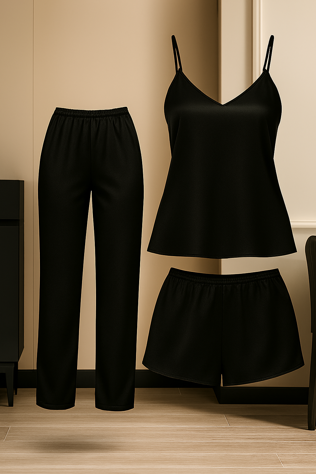 3-Piece Satin Sleepwear Set For Women | Camisole With Pajama & Shorts Combo |