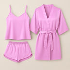 3-Piece Satin Sleepwear Set for Women – Camisole, Shorts & Robe |