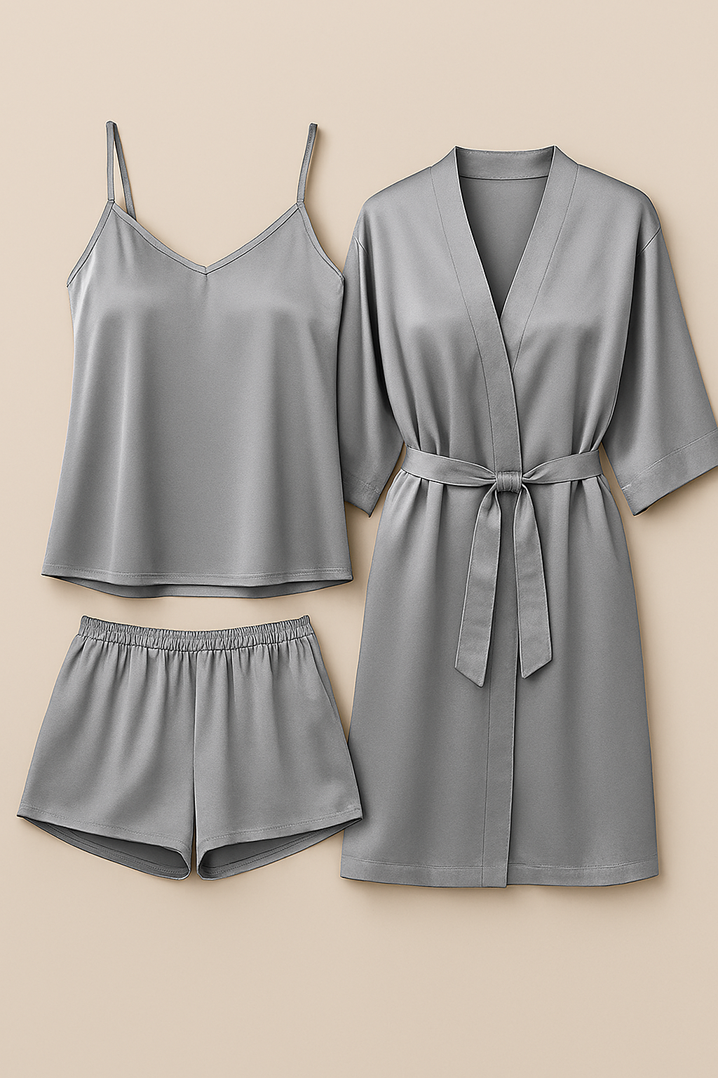 3-Piece Satin Sleepwear Set for Women – Camisole, Shorts & Robe |