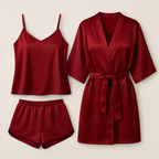 3-Piece Satin Sleepwear Set for Women – Camisole, Shorts & Robe |