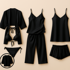 5-Piece Satin Sleepwear Set – Robe, Camisole, Pants & Bikini Nightwear