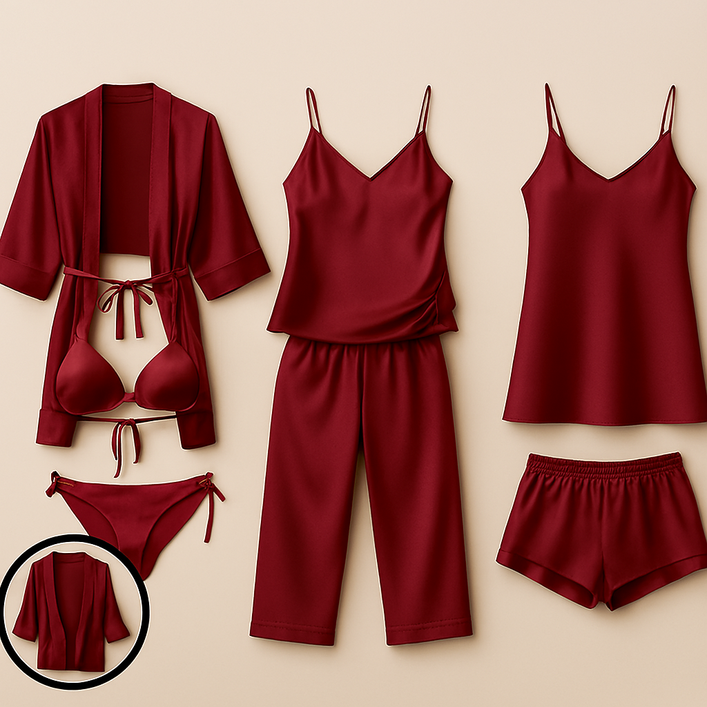 7-Piece Satin Sleepwear & Lingerie Set For Women