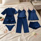 5-Piece Satin Sleepwear Set – Robe, Camisole, Pants & Bikini Nightwear
