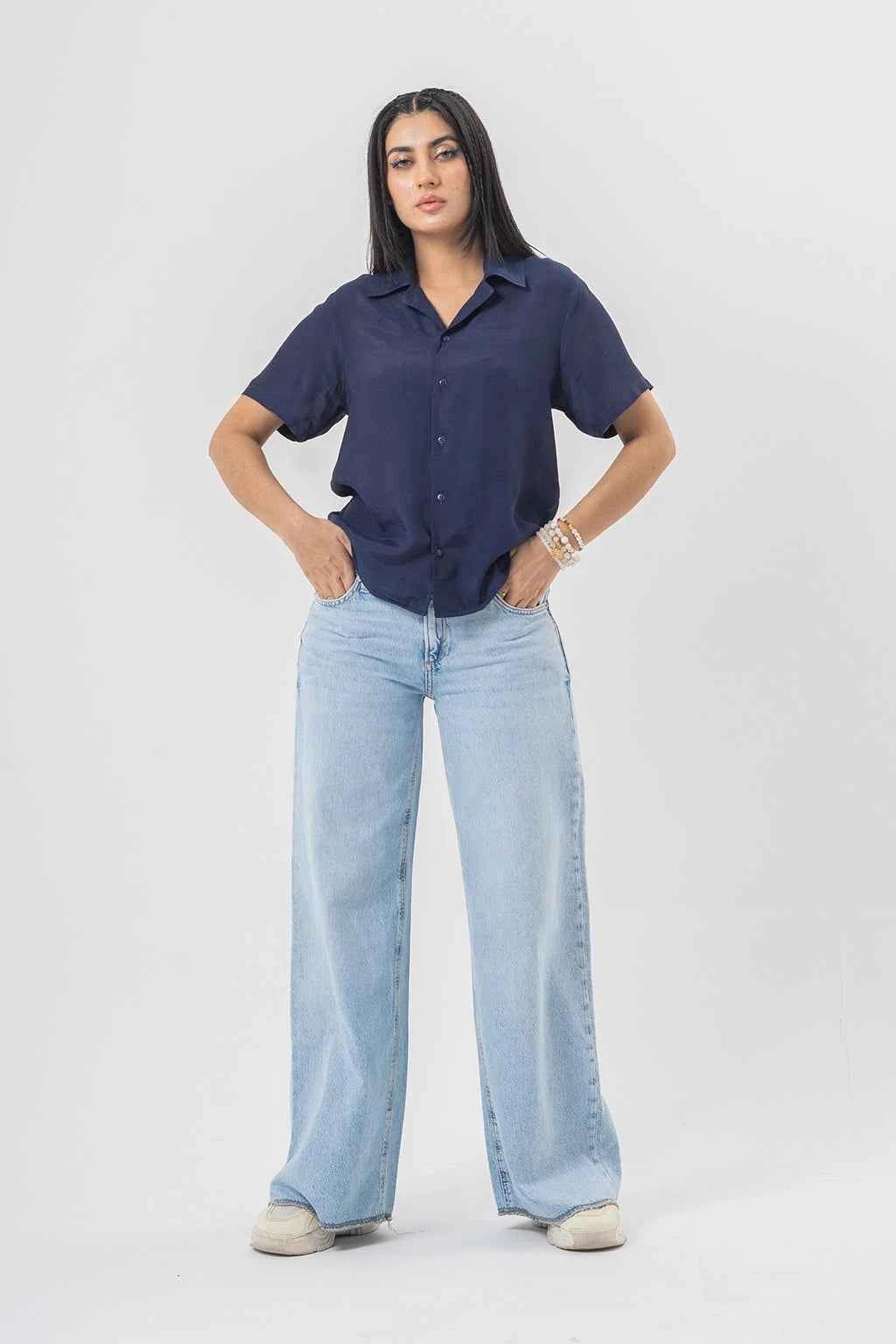 Comfortable Wide-Leg Light Blue Jeans — Everyday Essential EW-000654