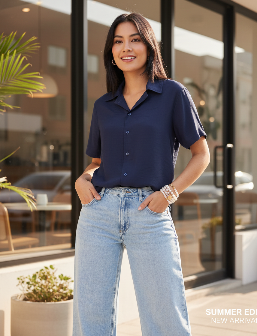 Comfortable Wide-Leg Light Blue Jeans — Everyday Essential EW-000654