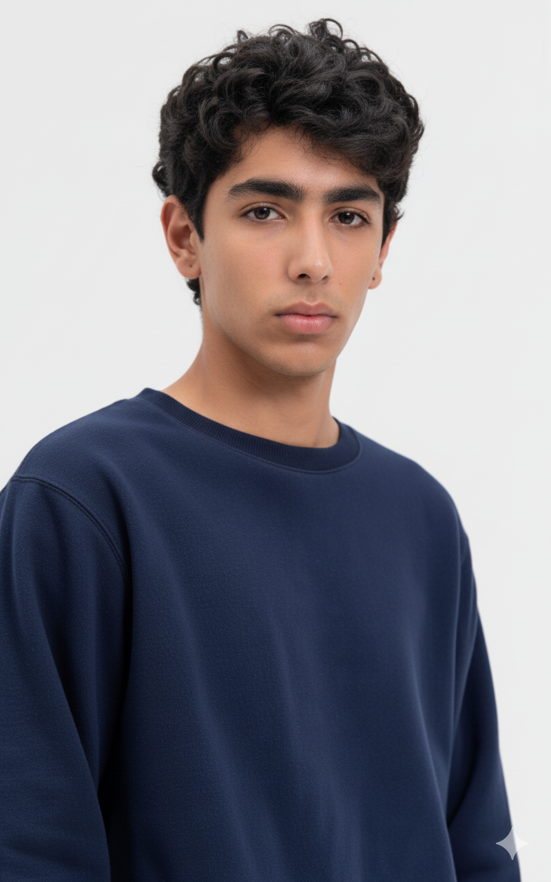 Men's Cotton Fleece Sweater - Classic Plain Design -Stay cozy and stylish