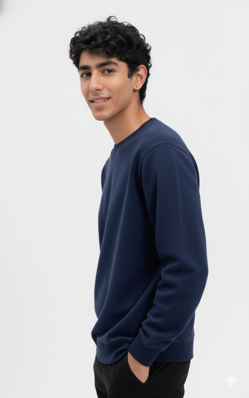 Men's Cotton Fleece Sweater - Classic Plain Design -Stay cozy and stylish