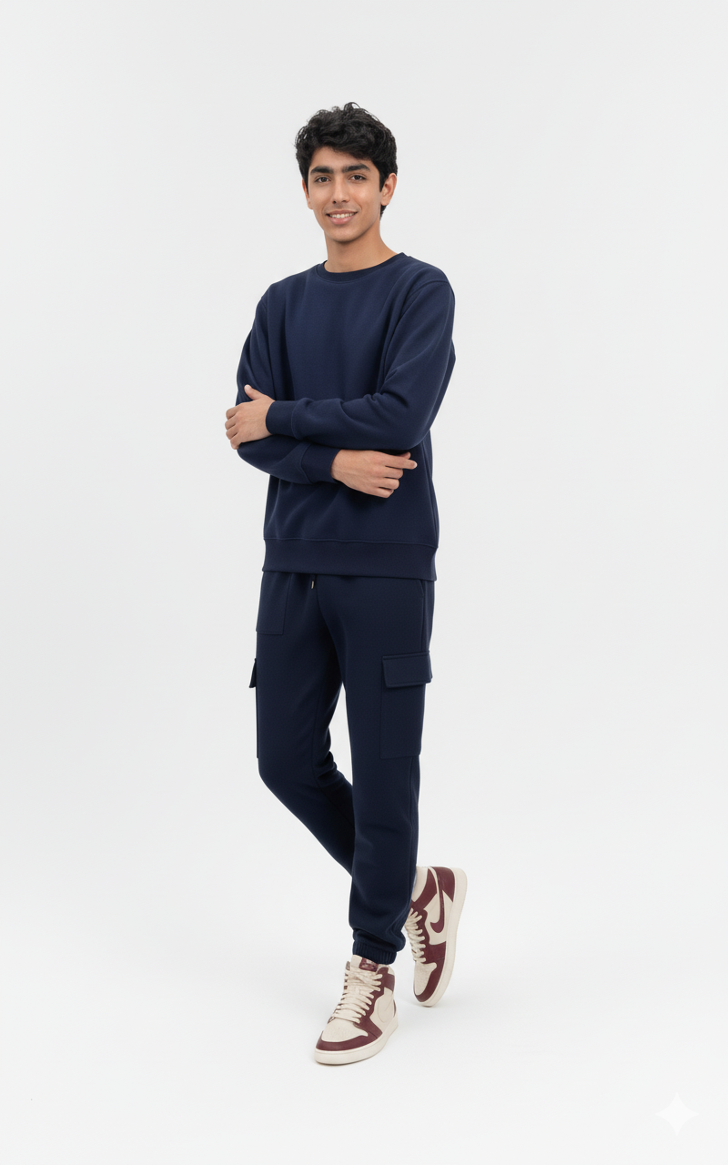 Men's Cotton Fleece Sweater - Classic Plain Design -Stay cozy and stylish