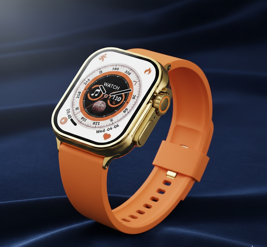 Gold & Orange Smart Watch for Women/Men | Heart Rate Monitor & Fitness Tracker