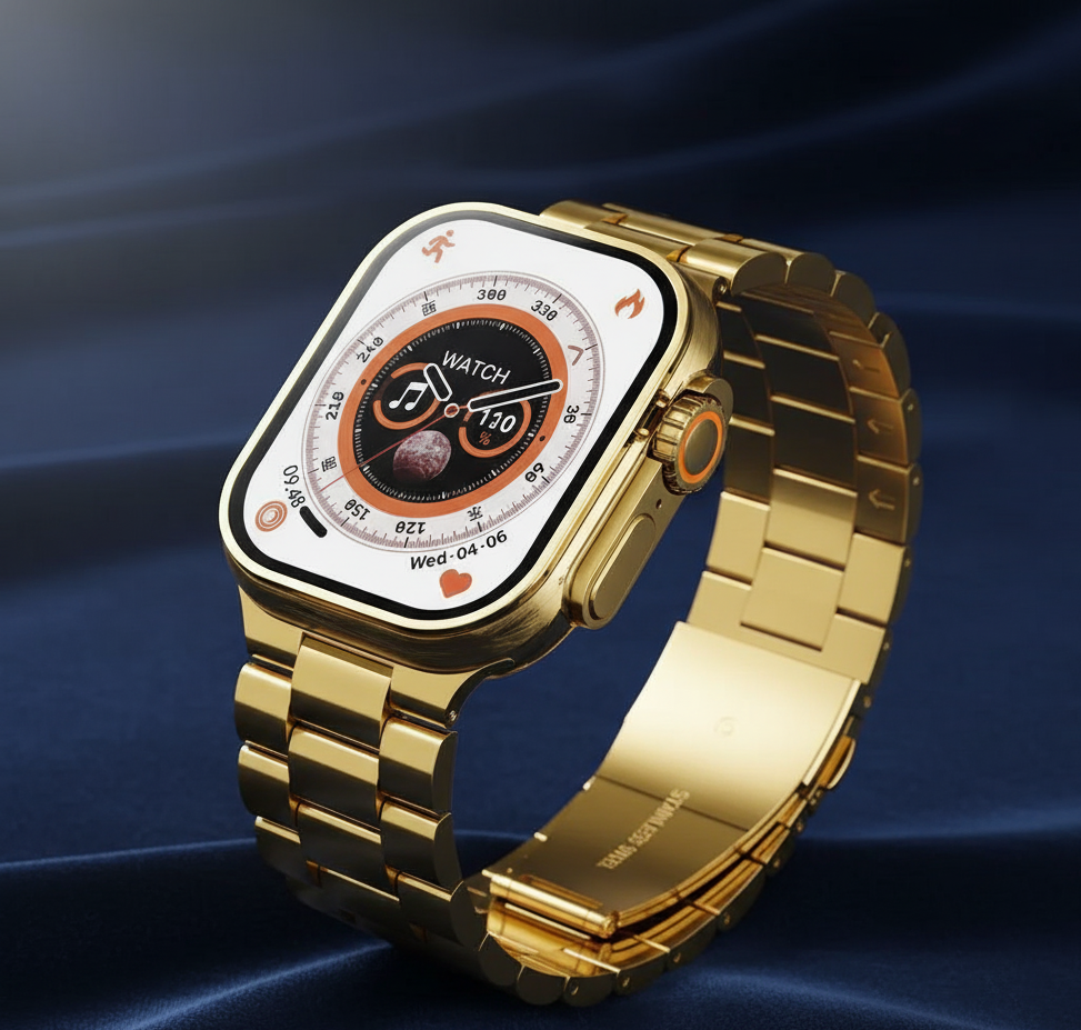 Gold & Orange Smart Watch for Women/Men | Heart Rate Monitor & Fitness Tracker