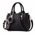 Embroidery Messenger Bags Women Leather Handbags Bags for Women Sac a Main Ladies hair ball Hand Bag