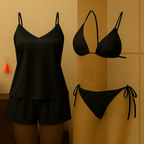 Premium Satin Sleepwear & Lingerie Combo For Women | Camisole, Shorts & Halter Bikini |