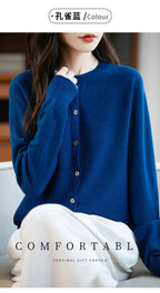 Classic Merino Wool Women’s Sweater — Autumn Winter Knitted Cardigan for Elegant Ladies