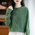 Classic Merino Wool Women’s Sweater — Autumn Winter Knitted Cardigan for Elegant Ladies