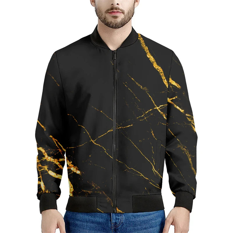 Black Marble Cracks 3D Printed Bomber Jacket – Long Sleeve Mens Casual Coat