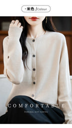Classic Merino Wool Women’s Sweater — Autumn Winter Knitted Cardigan for Elegant Ladies