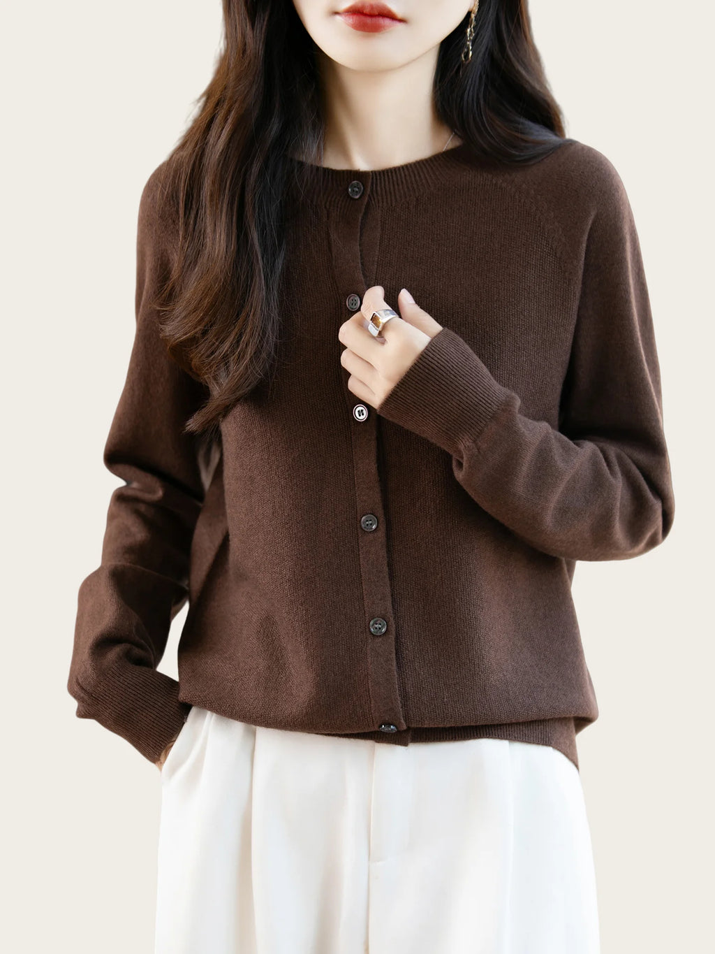 Classic Merino Wool Women’s Sweater — Autumn Winter Knitted Cardigan for Elegant Ladies