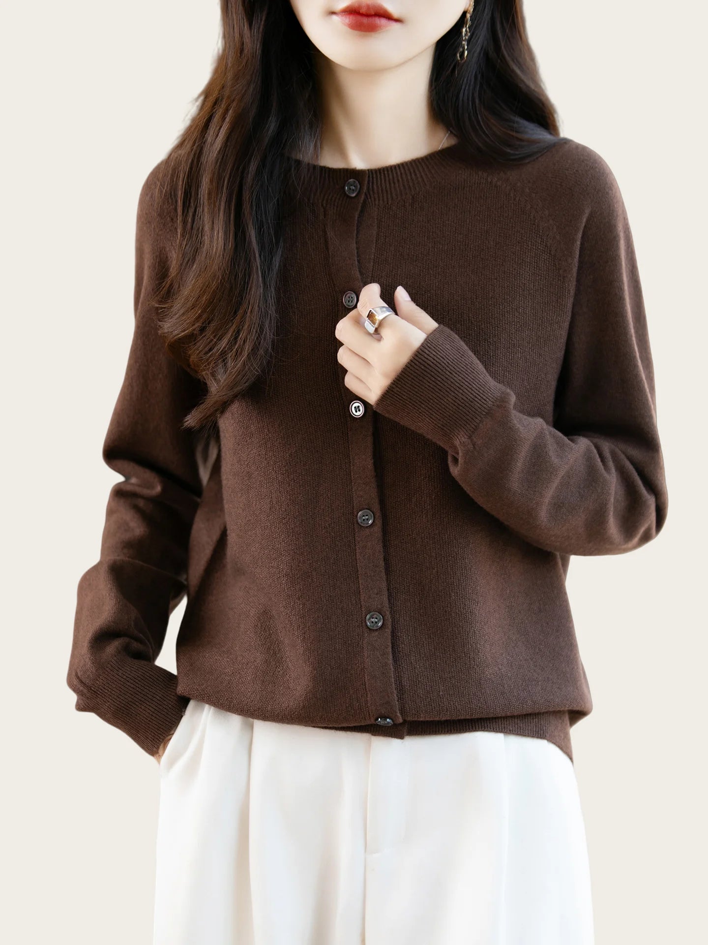 Classic Merino Wool Women’s Sweater — Autumn Winter Knitted Cardigan for Elegant Ladies