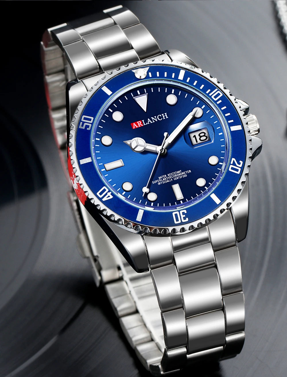 Stainless Steel Business Watch 40mm – Red & Blue Circle Dial- Men’s Diver