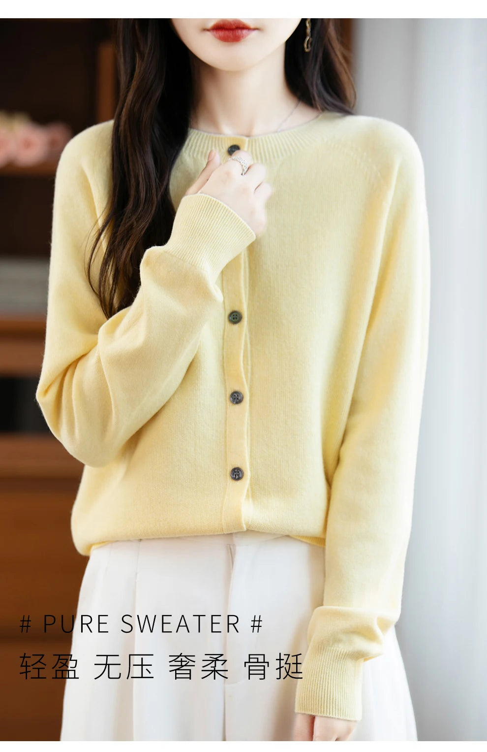 Classic Merino Wool Women’s Sweater — Autumn Winter Knitted Cardigan for Elegant Ladies
