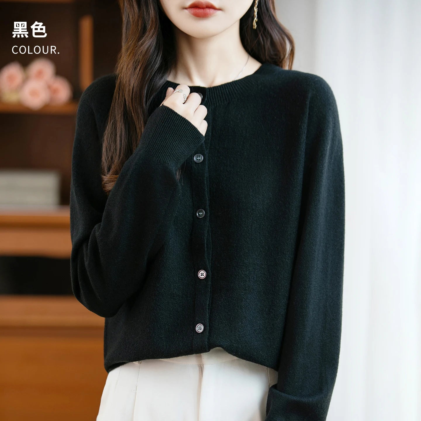 Classic Merino Wool Women’s Sweater — Autumn Winter Knitted Cardigan for Elegant Ladies