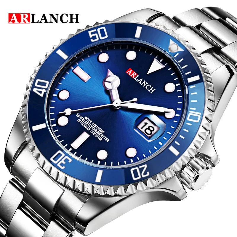 Stainless Steel Business Watch 40mm – Red & Blue Circle Dial- Men’s Diver