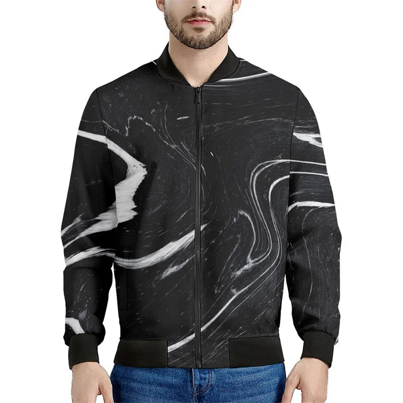 Black Marble Cracks 3D Printed Bomber Jacket – Long Sleeve Mens Casual Coat
