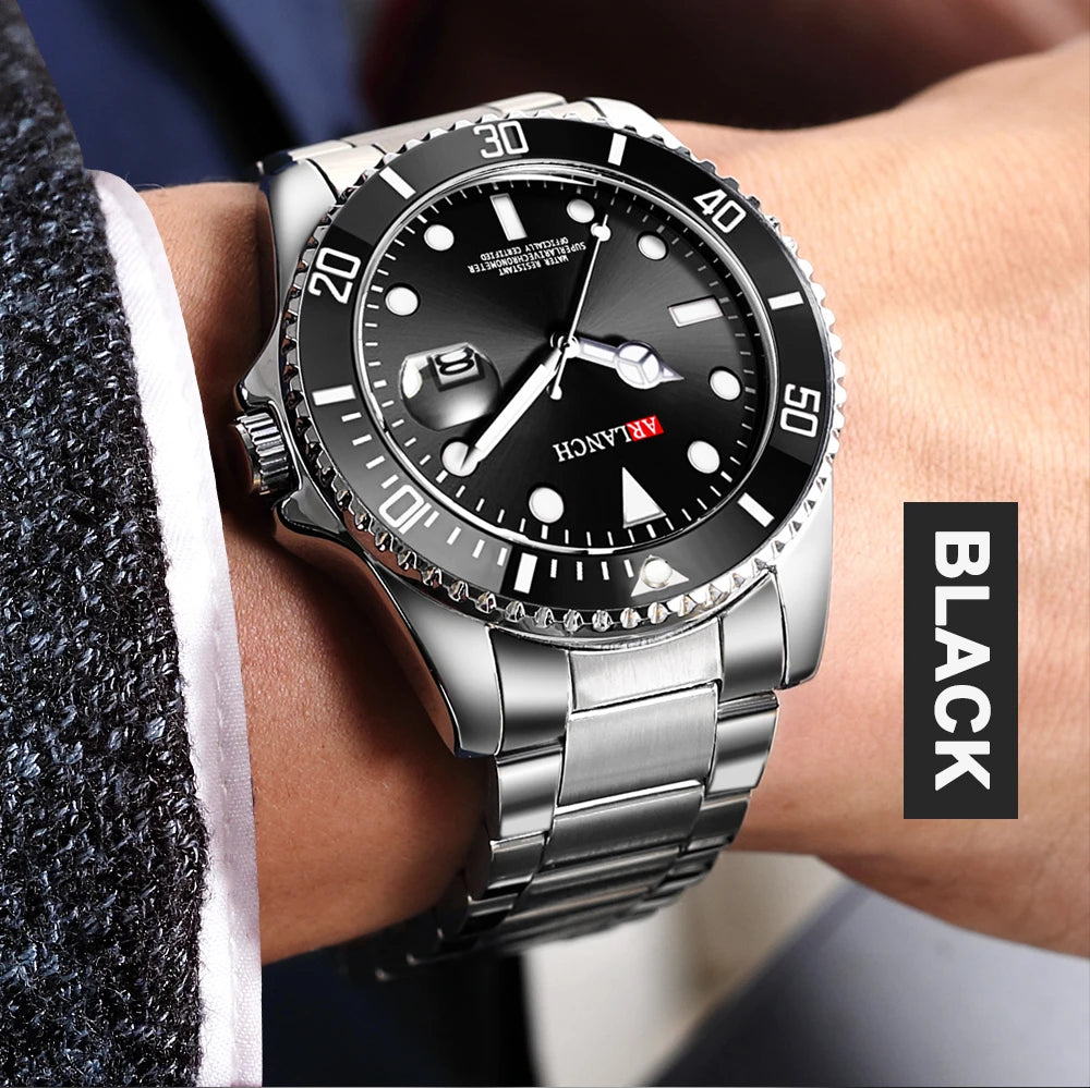 Stainless Steel Business Watch 40mm – Red & Blue Circle Dial- Men’s Diver