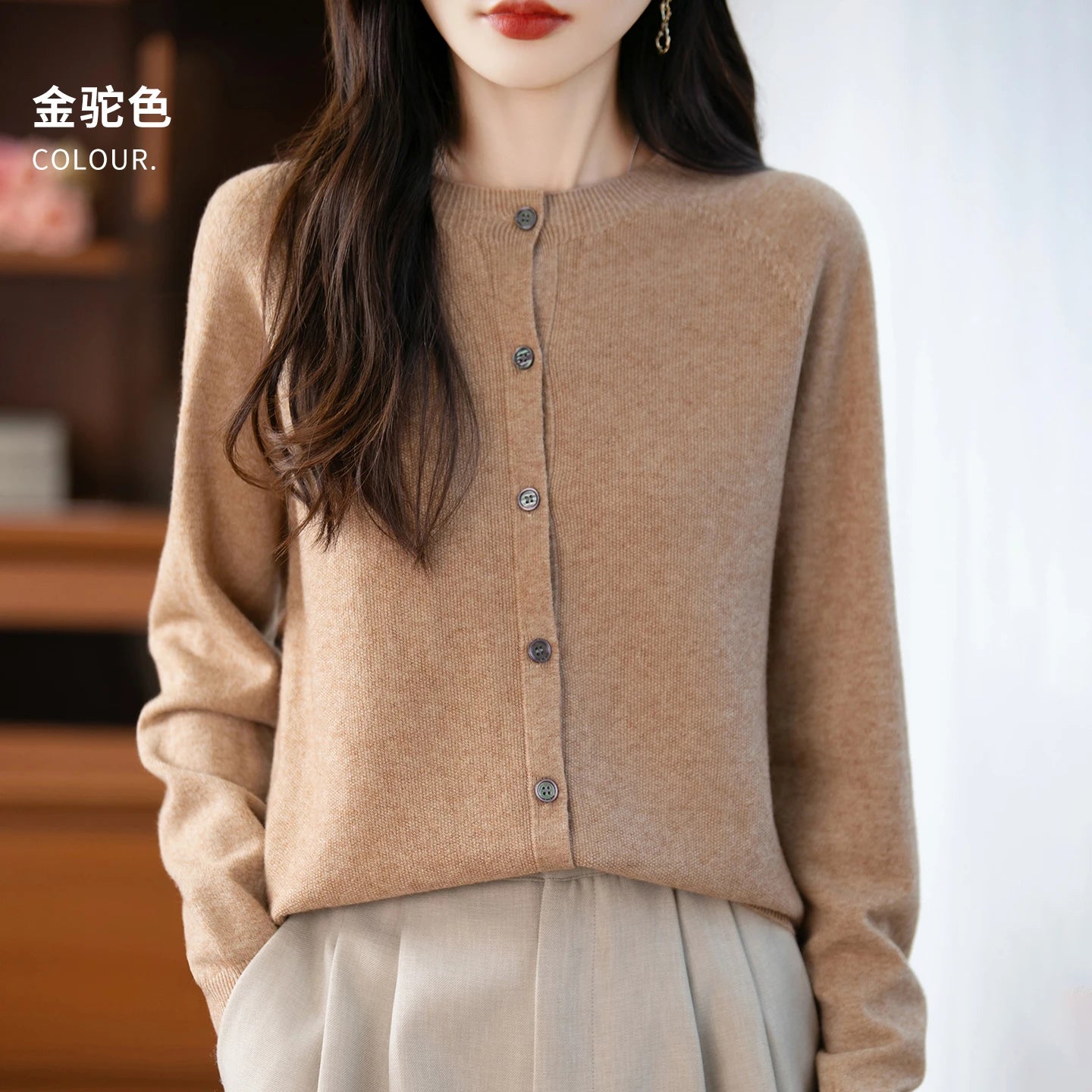 Classic Merino Wool Women’s Sweater — Autumn Winter Knitted Cardigan for Elegant Ladies