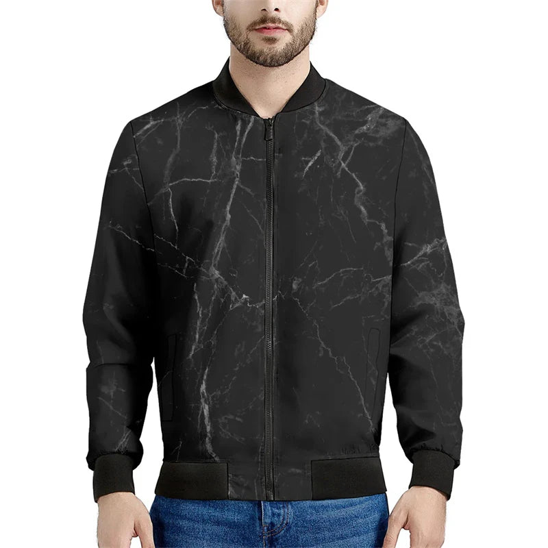 Black Marble Cracks 3D Printed Bomber Jacket – Long Sleeve Mens Casual Coat