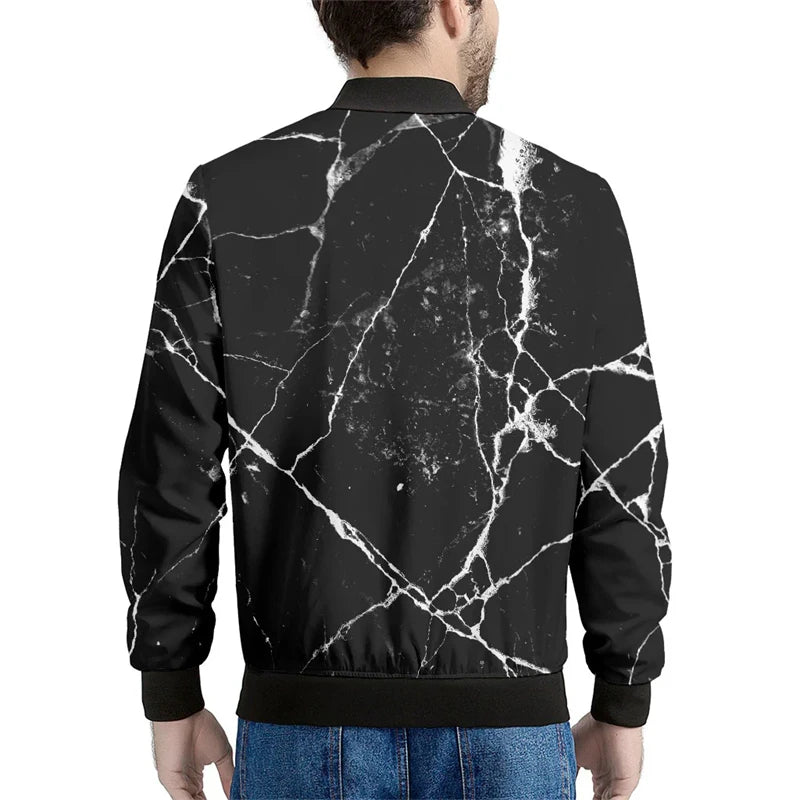 Black Marble Cracks 3D Printed Bomber Jacket – Long Sleeve Mens Casual Coat