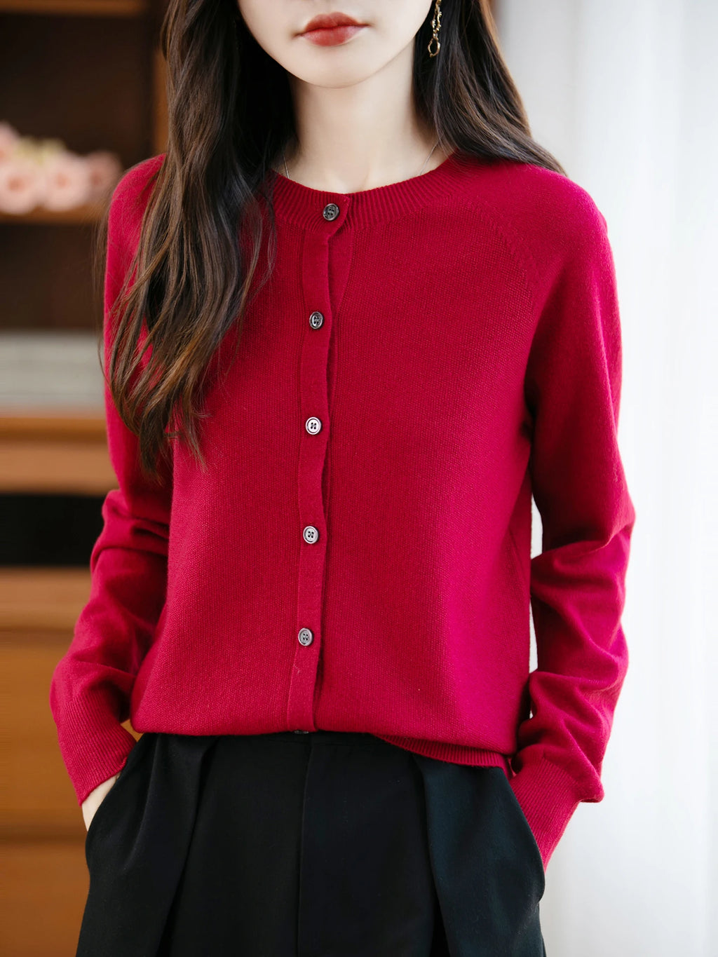 Classic Merino Wool Women’s Sweater — Autumn Winter Knitted Cardigan for Elegant Ladies