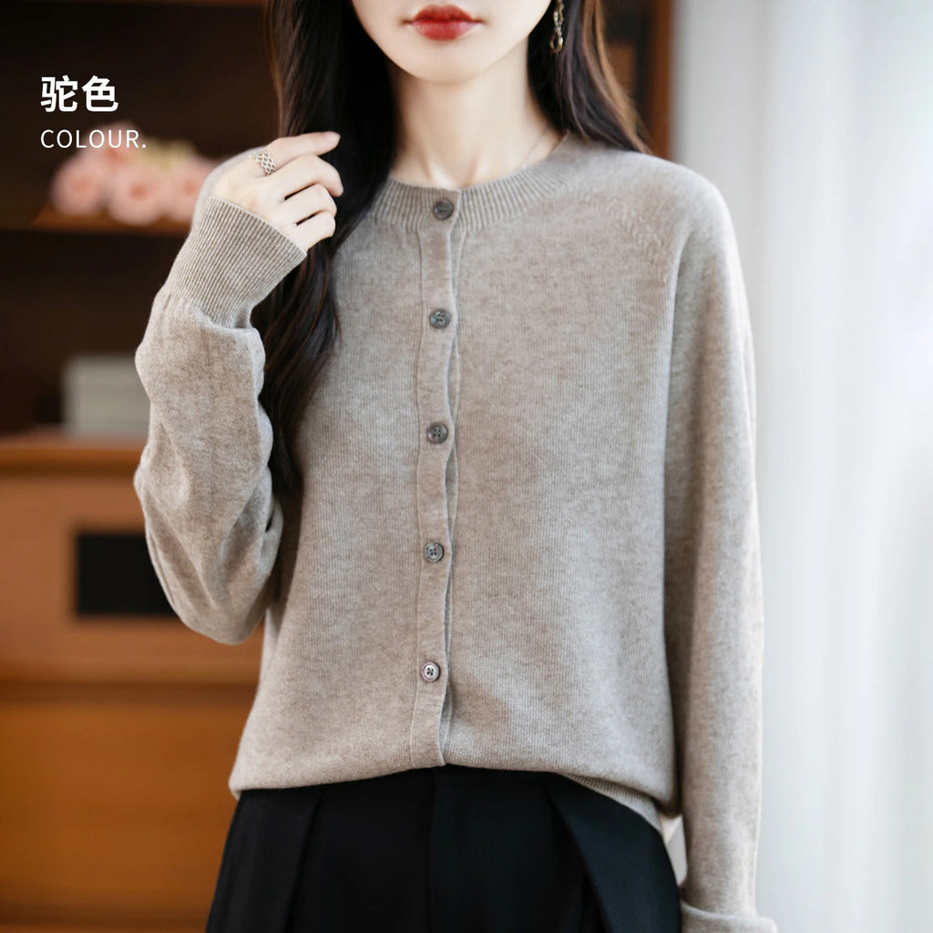 Classic Merino Wool Women’s Sweater — Autumn Winter Knitted Cardigan for Elegant Ladies