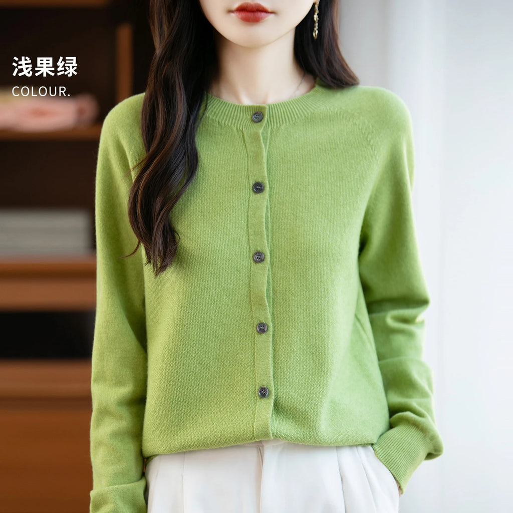 Classic Merino Wool Women’s Sweater — Autumn Winter Knitted Cardigan for Elegant Ladies