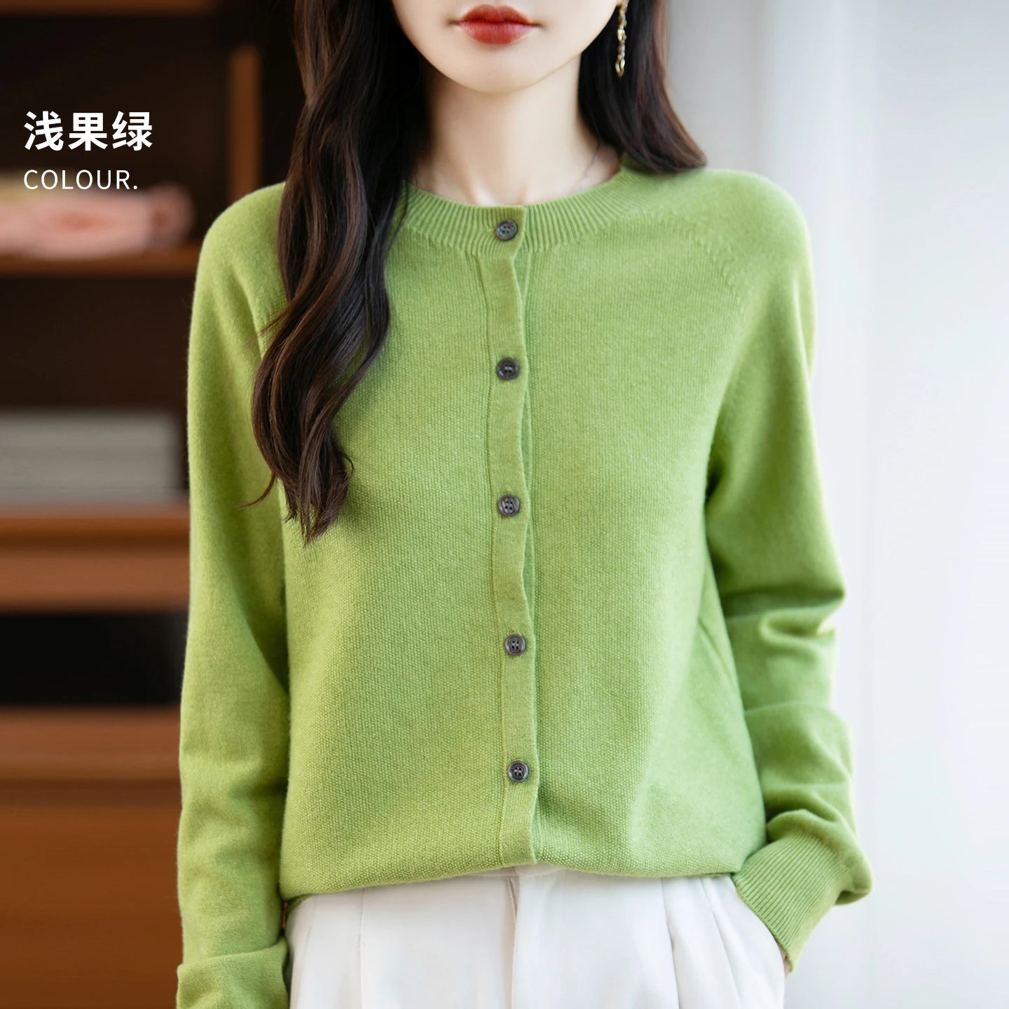 Classic Merino Wool Women’s Sweater — Autumn Winter Knitted Cardigan for Elegant Ladies