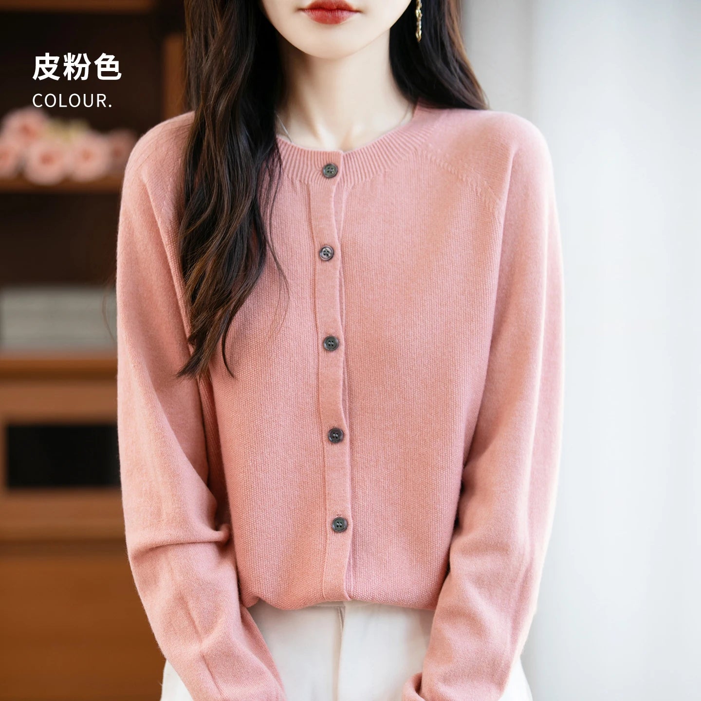 Classic Merino Wool Women’s Sweater — Autumn Winter Knitted Cardigan for Elegant Ladies