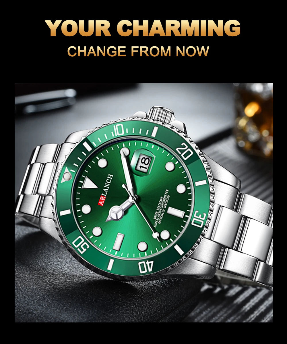 Stainless Steel Business Watch 40mm – Red & Blue Circle Dial- Men’s Diver