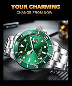 Stainless Steel Business Watch 40mm – Red & Blue Circle Dial- Men’s Diver