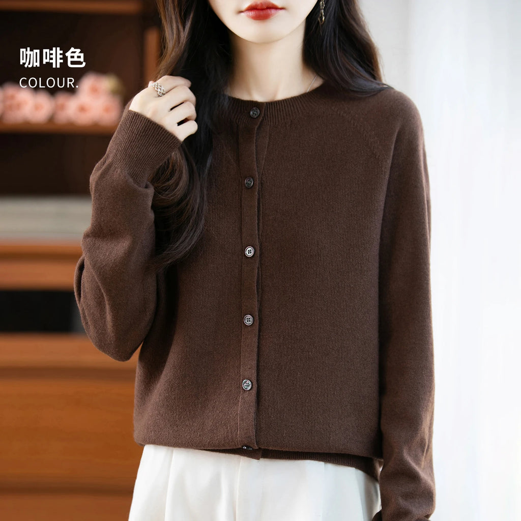 Classic Merino Wool Women’s Sweater — Autumn Winter Knitted Cardigan for Elegant Ladies