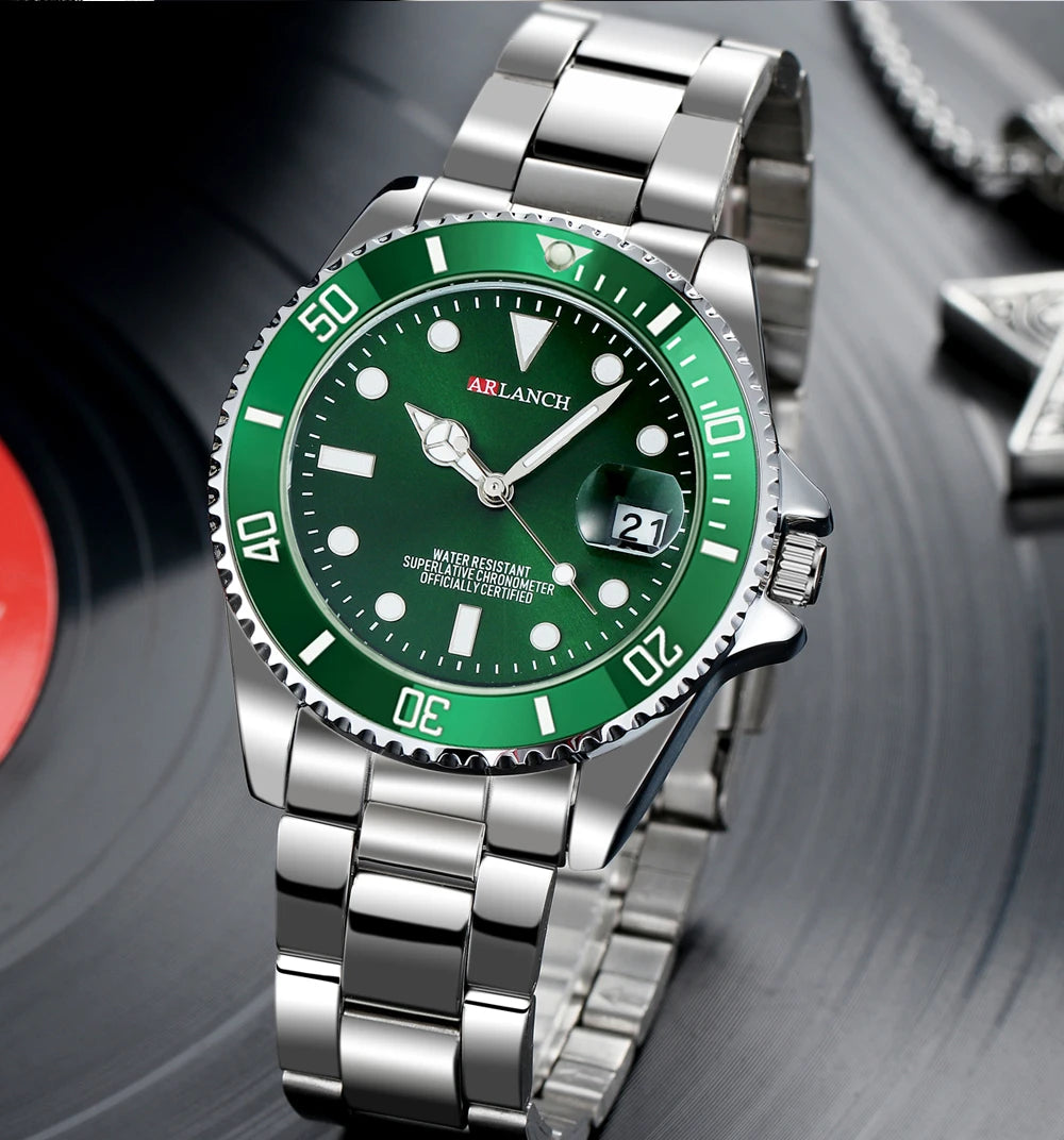 Stainless Steel Business Watch 40mm – Red & Blue Circle Dial- Men’s Diver