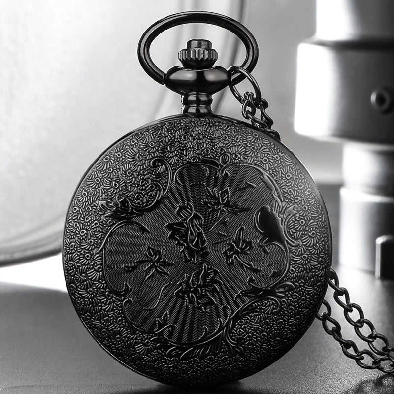 Hollow Black Spider Web Pattern Quartz Pocket Watch Elegant Gift for Men