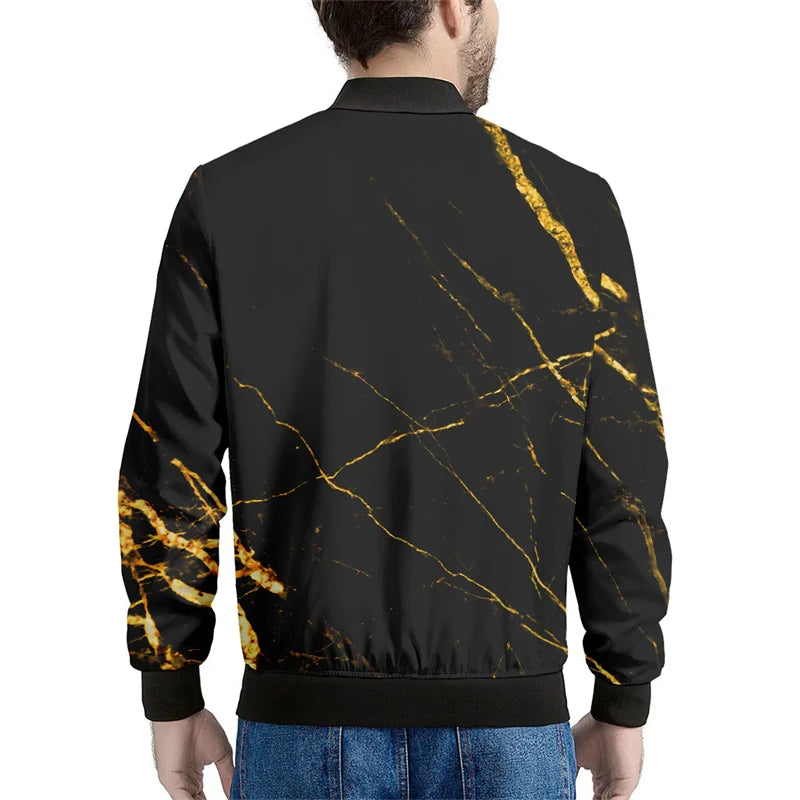 Black Marble Cracks 3D Printed Bomber Jacket – Long Sleeve Mens Casual Coat