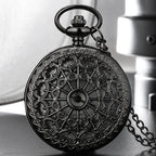 Hollow Black Spider Web Pattern Quartz Pocket Watch Elegant Gift for Men