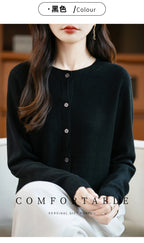 Classic Merino Wool Women’s Sweater — Autumn Winter Knitted Cardigan for Elegant Ladies