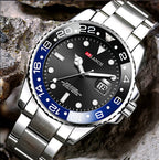 Stainless Steel Business Watch 40mm – Red & Blue Circle Dial- Men’s Diver
