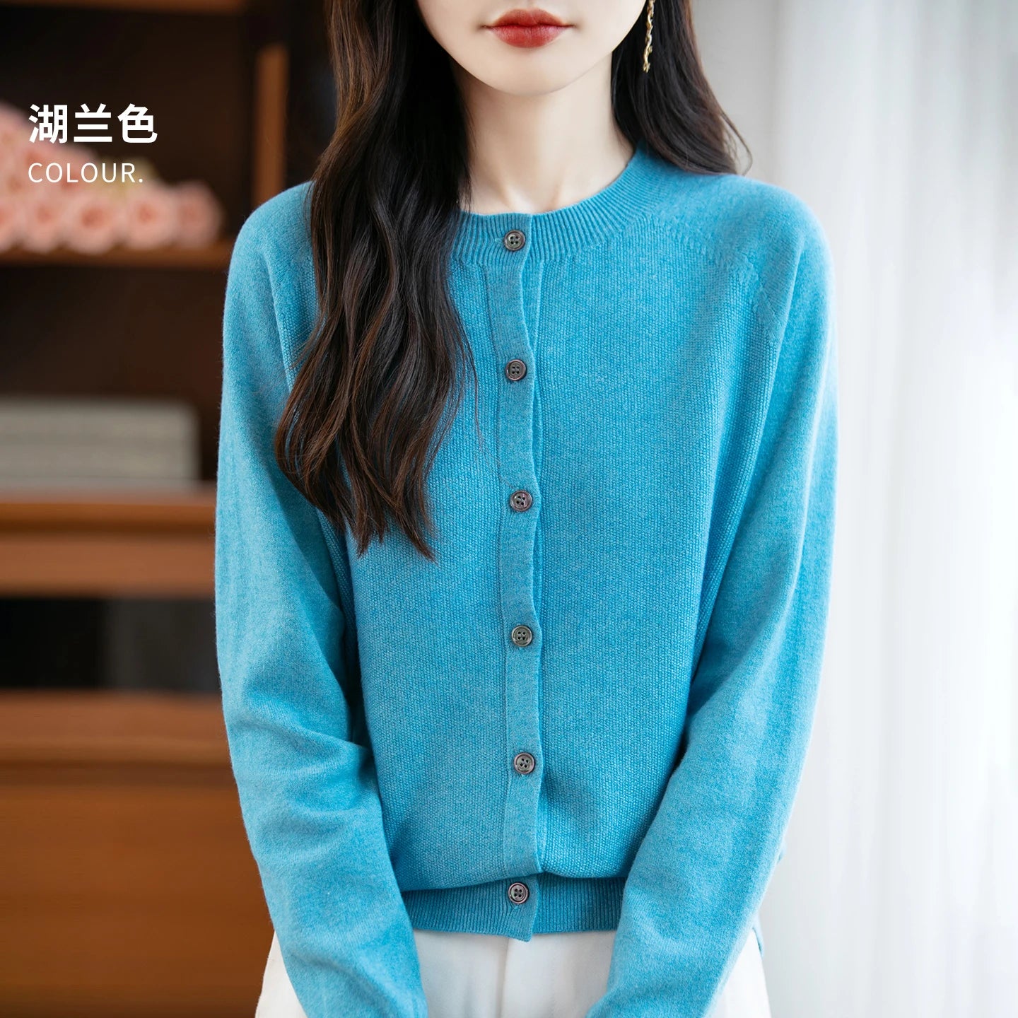 Classic Merino Wool Women’s Sweater — Autumn Winter Knitted Cardigan for Elegant Ladies