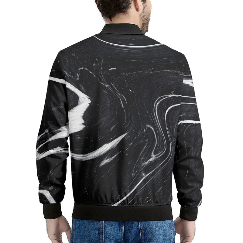 Black Marble Cracks 3D Printed Bomber Jacket – Long Sleeve Mens Casual Coat