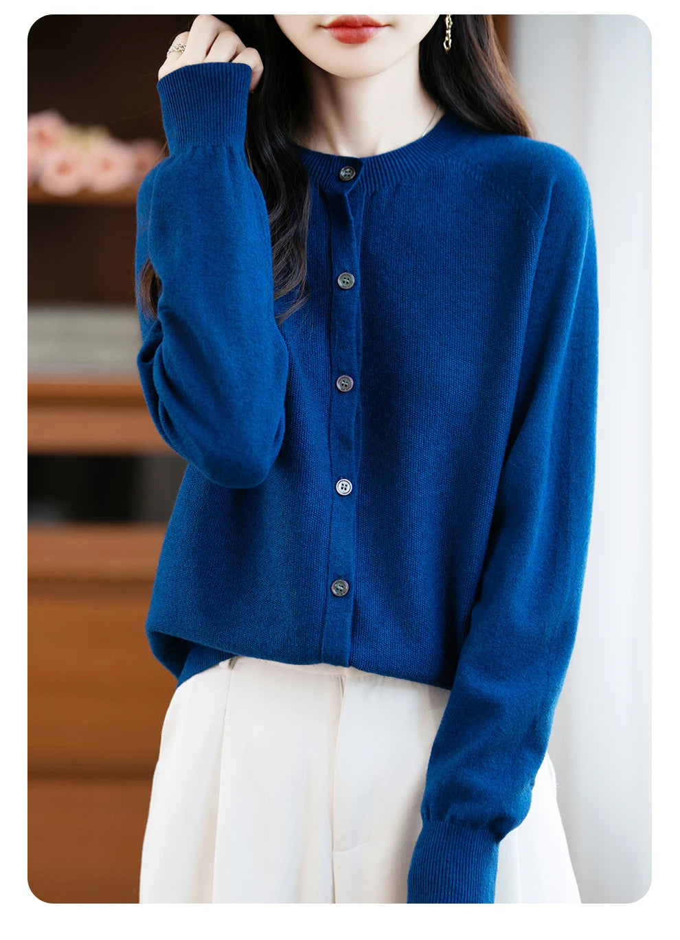 Classic Merino Wool Women’s Sweater — Autumn Winter Knitted Cardigan for Elegant Ladies