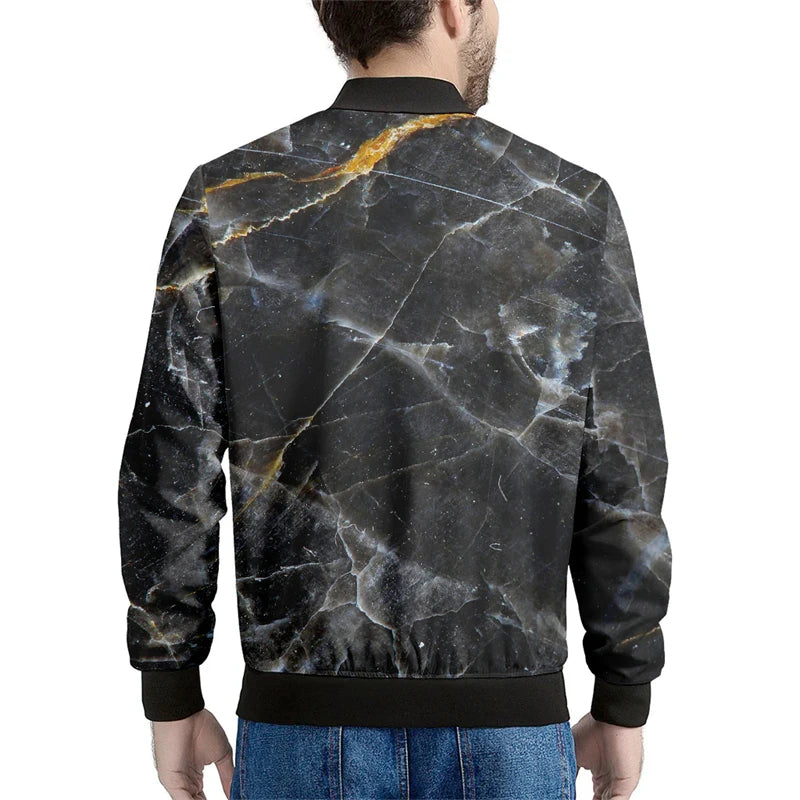 Black Marble Cracks 3D Printed Bomber Jacket – Long Sleeve Mens Casual Coat