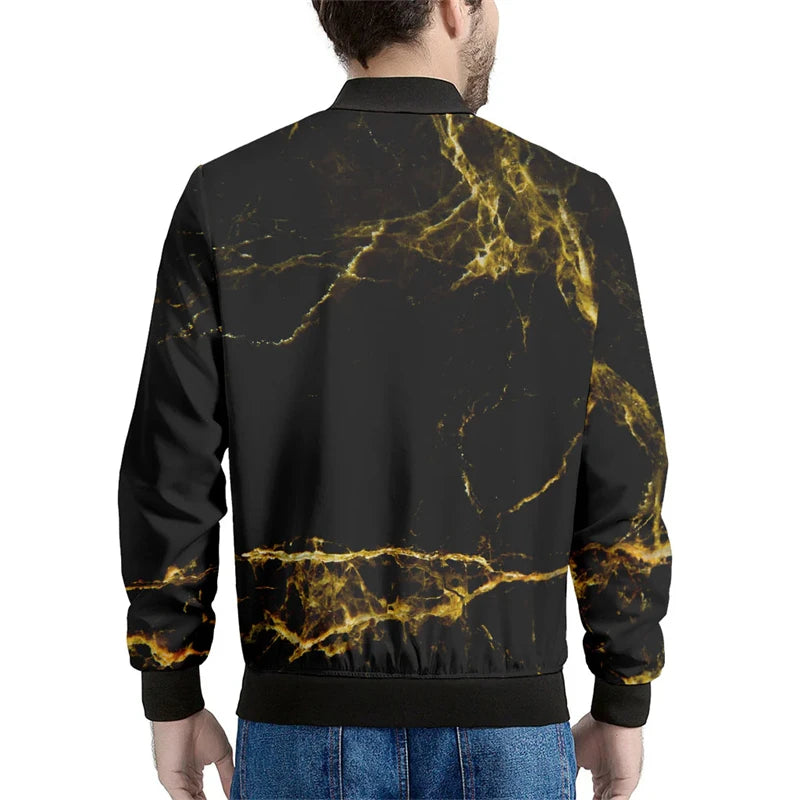 Black Marble Cracks 3D Printed Bomber Jacket – Long Sleeve Mens Casual Coat